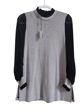 Ming Wang Black & Gray Long-Sleeve Mock-Ruffle Shell Top